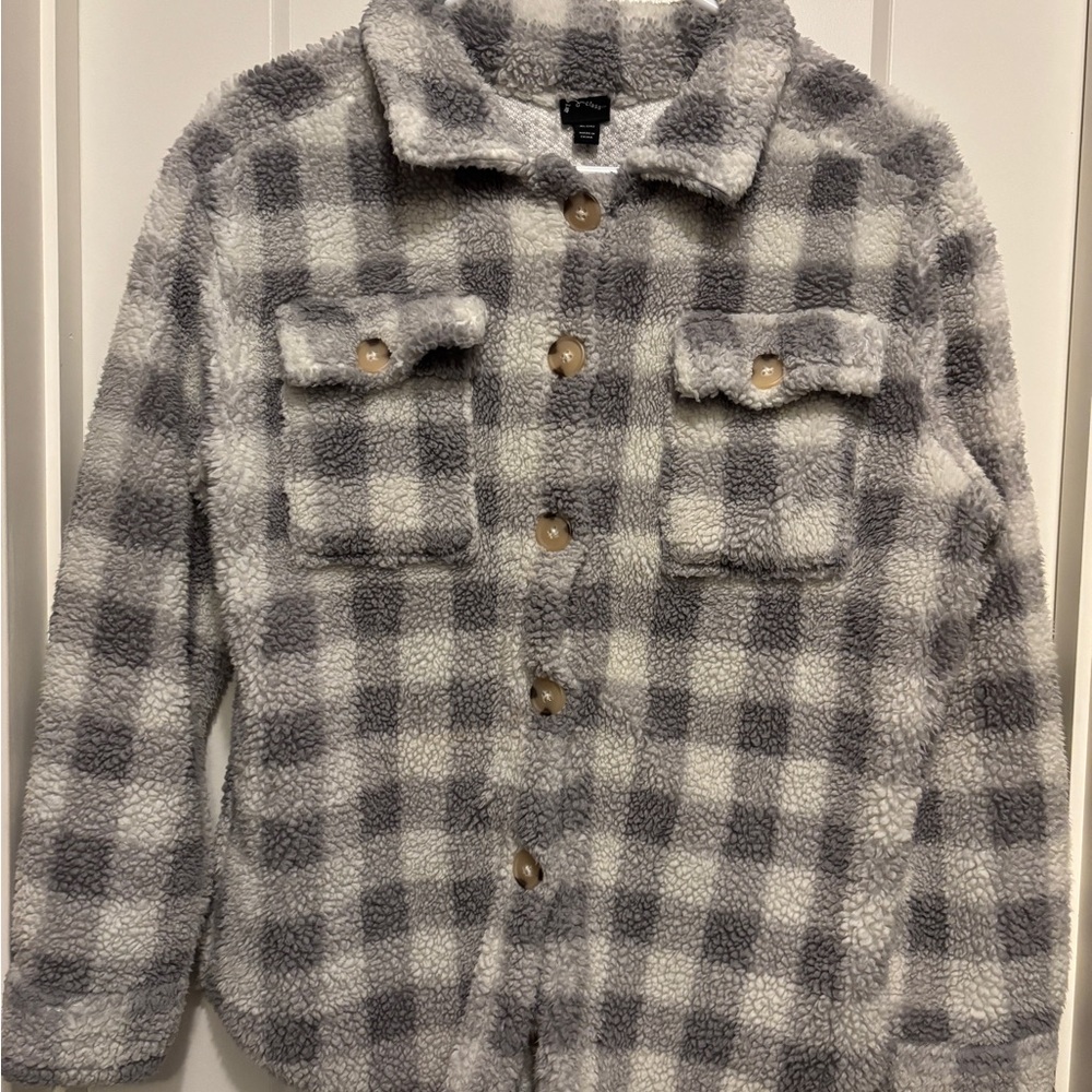 Art Class Gray Plaid Sherpa Hoodie